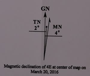 Magnetic declination of map. 