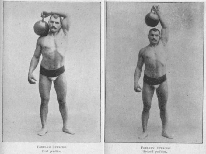 Strongman bodybuilder doing exercise for kettlebell illustration.