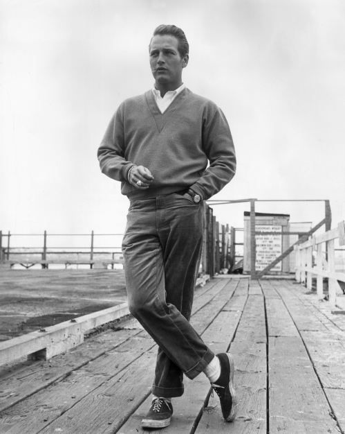 Paul newman standing in school uniform.