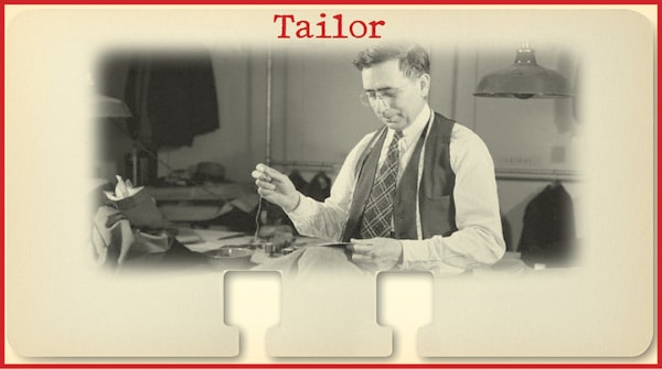 Vintage Tailor Working In Shop.