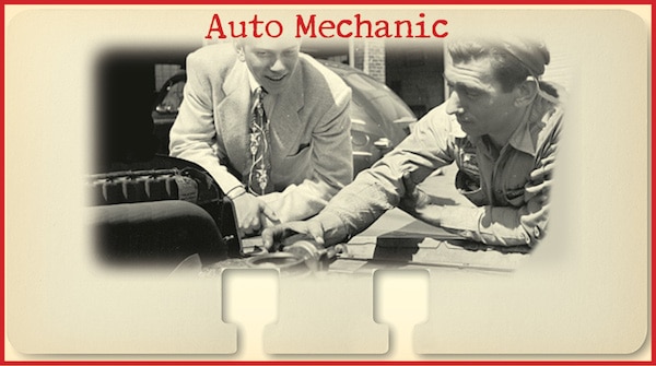 Vintage Auto Mechanic Working on Car.