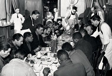 Vintage Group of people on Dining table.