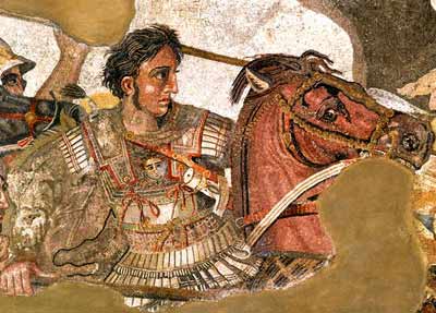 Alexander the great battle riding a horse.