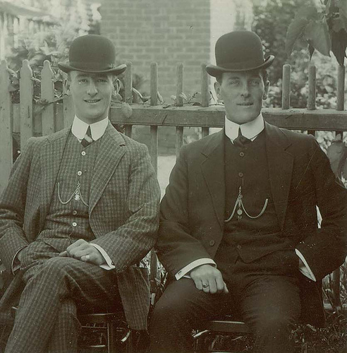 Vintage Bowler hats on two gentlemen.