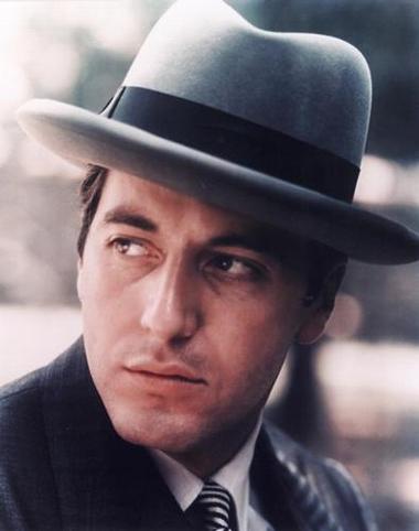 Al Pacino wearing homburg hat in the godfather.