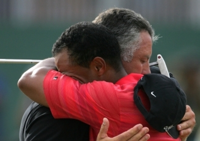 Tiger Woods crying portrait with his father.