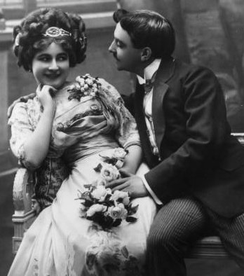Vintage Victorian couple wedding portrait.
