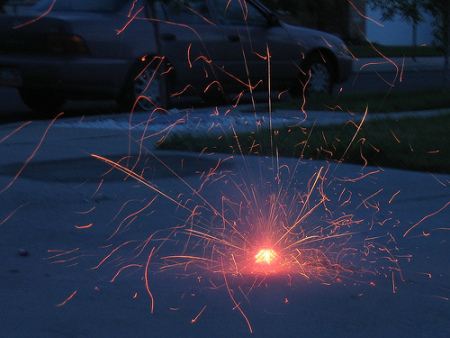 ground spinner fireworks driveway