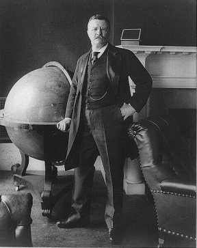 theodore roosvelt portrait full body next to giant globe