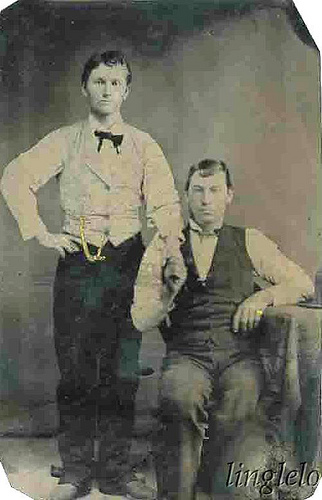 Potrait of vintage male friends holding hands late 1800s.