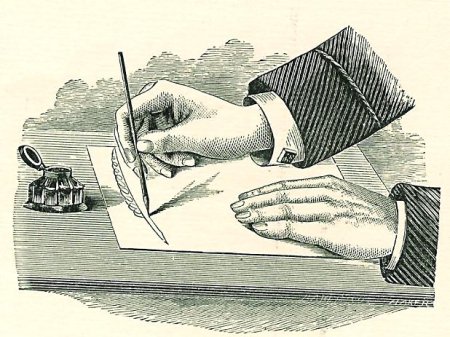 Letter writing with inkwell engraving illustration.