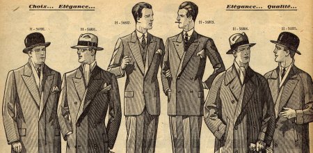 Vintage suit ad mid 1900s men suits illustration.