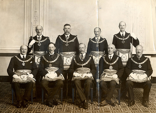 Vintage group of freemasons portrait.