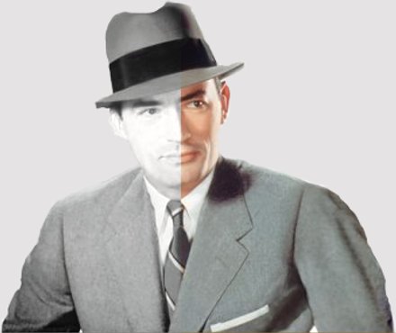 Vintage portrait of businessman half black & white and half colored.