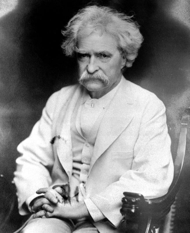 Mark Twain older white hair and mustache.