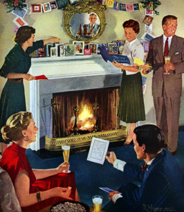 People seeing wishes cards in christmas party illustration.