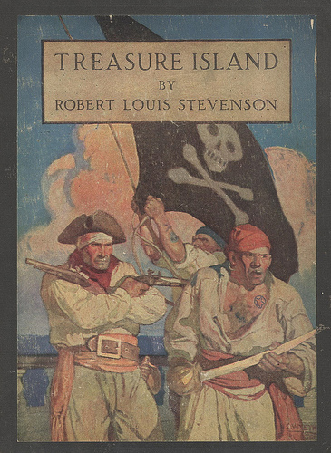 Book cover, treasure island by Robert Louis.