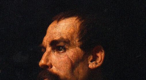 A painting of a manly man with a beard.