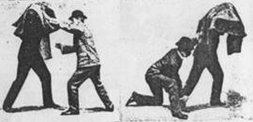 Vintage Bartitsu cloak as defense illustration.