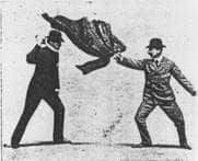 Bartitsu using coat as weapon for fighting illustration.