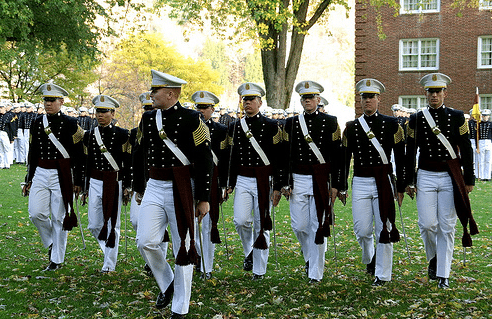 Cadets marching in ground.