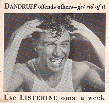 Vintage man in listerine dandruff advertisement. 