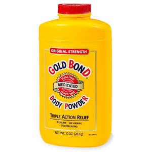 A bottle of gold bond body powder.