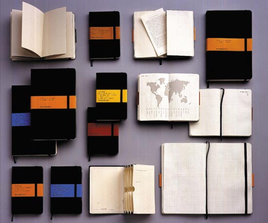 Different kinds of Moleskine notebooks.