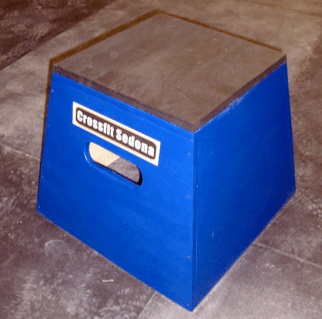 Plyometric box placed on floor for fitness.