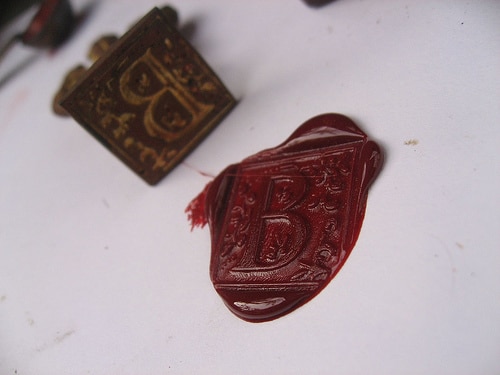 Monogrammed wax stamp for letter seal.