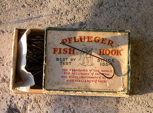 Vintage Fishing Tackle, Box of Pflueger Hooks, Harly Magic Keel