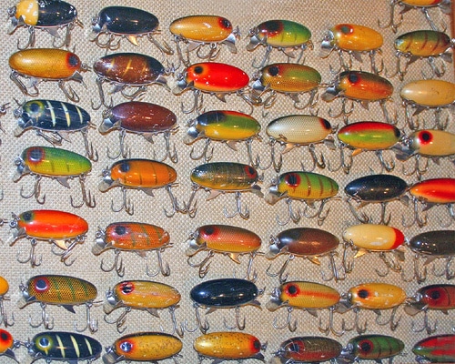 Collection of fishing lures supplies.
