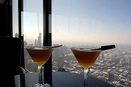 Sidecar cocktails in martini glass Chicago bar.