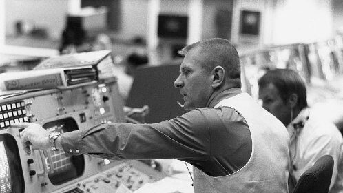 Gene Kranz, a NASA astronaut, in the control room of the Apollo 11 spacecraft.
