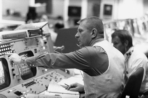 Gene Kranz, a NASA astronaut, in the control room of the Apollo 11 spacecraft.