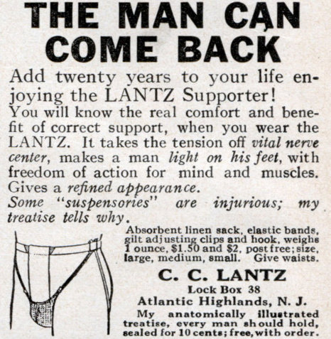 Vintage men's advertisement lantz supporter jock strap.