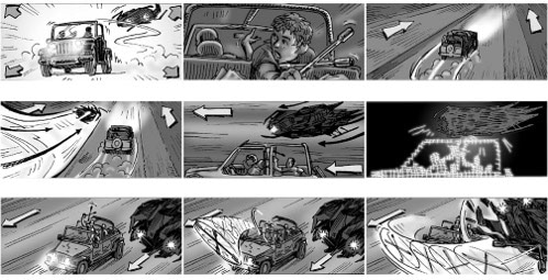 Terminator salvation scene storyboard ted slampyak illustration.