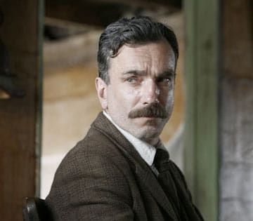 Daniel Plainview side view potrait with mustache.