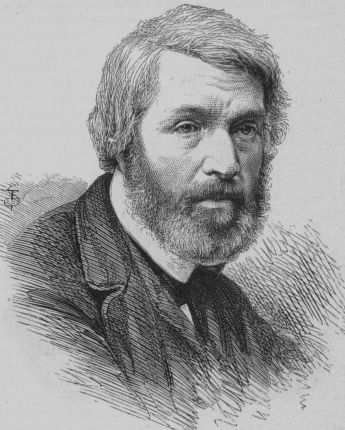 A black and white drawing of a man with a beard, inspired by Thomas Carlyle, the proponent of Manvotional literature.