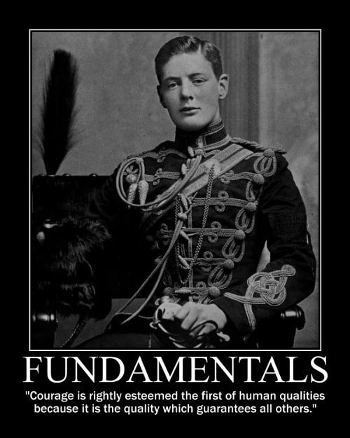 Young Winston Churchill's portrait in uniform.