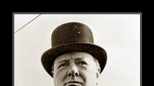 A black and white photo of a man with a top hat and a quote, reminiscent of vintage motivational posters featuring Winston Churchill.