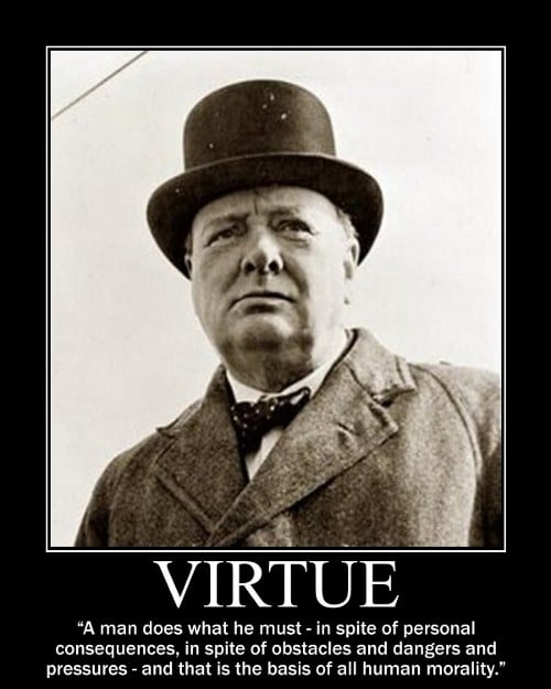 A black and white photo of a man with a top hat and a quote, reminiscent of vintage motivational posters featuring Winston Churchill.