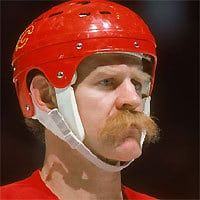 Hockey player Lanny Mcdonald in mustache.