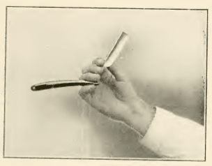 Illustration of how to hold a straight razor.