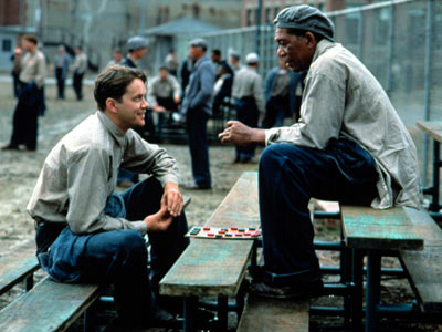 Shawshank Redemption movie scene of Tim Robbins and Morgan Freeman.