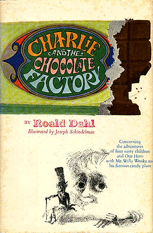 Book cover of "Charlie and the Chocolate Factory" by Roald Dahl.