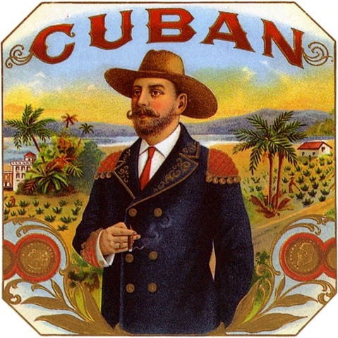 Man formally dressed smoking a Cuban cigar illustration.