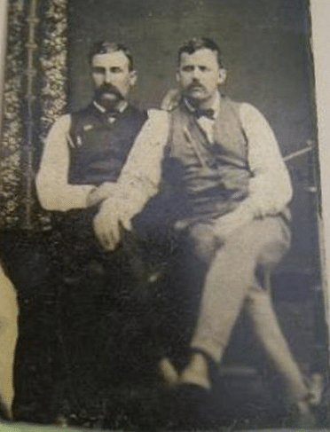 Vintage male friends in 1800's portrait.