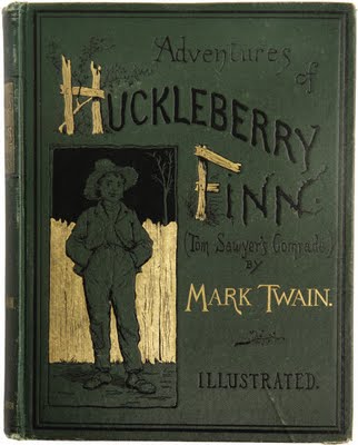 Book cover of "HuckleBerry Finn" by Mark Twain. 