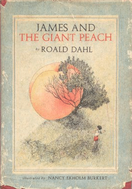 Book cover of "James and the Giant Peach" by Roald Dahl.